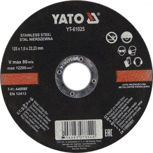 Круг отрезной по нержавеющей стали 125х1.0х22mm  YATO YT-61025