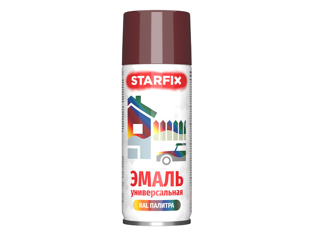 Краска-эмаль аэрозольная универсальная темно-красный  520мл (3005) (Цвет темно-красный)  ...STARFIX SM-97033-1