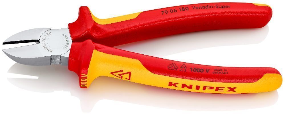 Бокорезы VDE 1000V, L-180 мм, твёрдость кромок 62 HRC, хром., 2-комп. рукоятки  ...KNIPEX 7006180