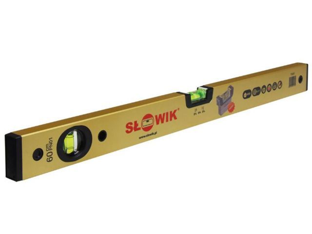 Уровень 400мм, 2 глазка, брусковый, золото, PN01, бытовой, 650 гр/м 0.30 мм/м, SLOWIK 70041