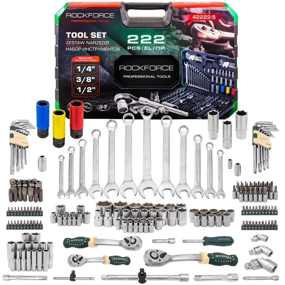 Набор инструментов 222пр. 1/4", 3/8", 1/2" (6гр.,12гр.) RockFORCE ...Rock FORCE RF-42222-5