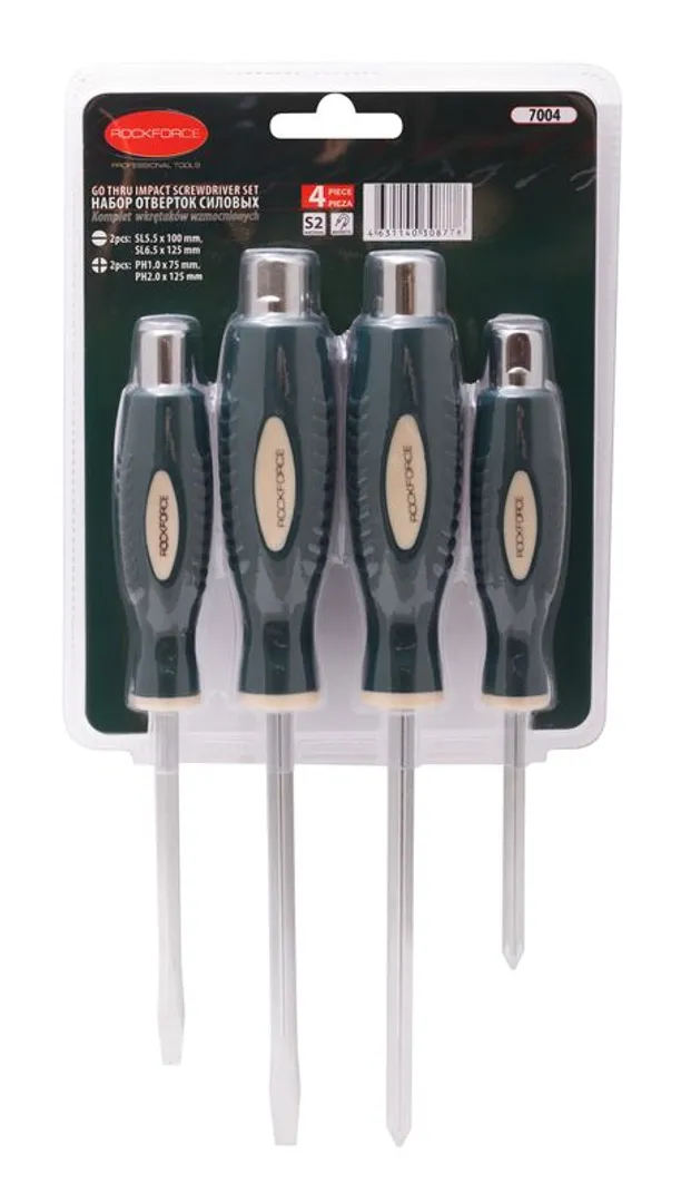 Набор отверток силовых магнитных ''Profi''4пр.(SL:5.5х100,6.5х125мм, PH:1х75,2х125мм)в блистере Rock...Rock FORCE RF-7004