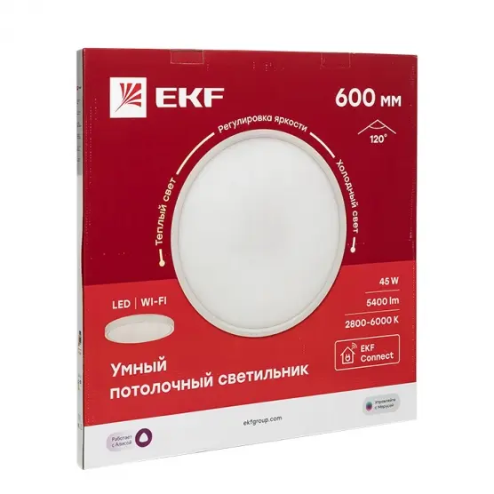 Умный потолочный светильник 600 мм 45W Connect EKF sclwf-600-cct