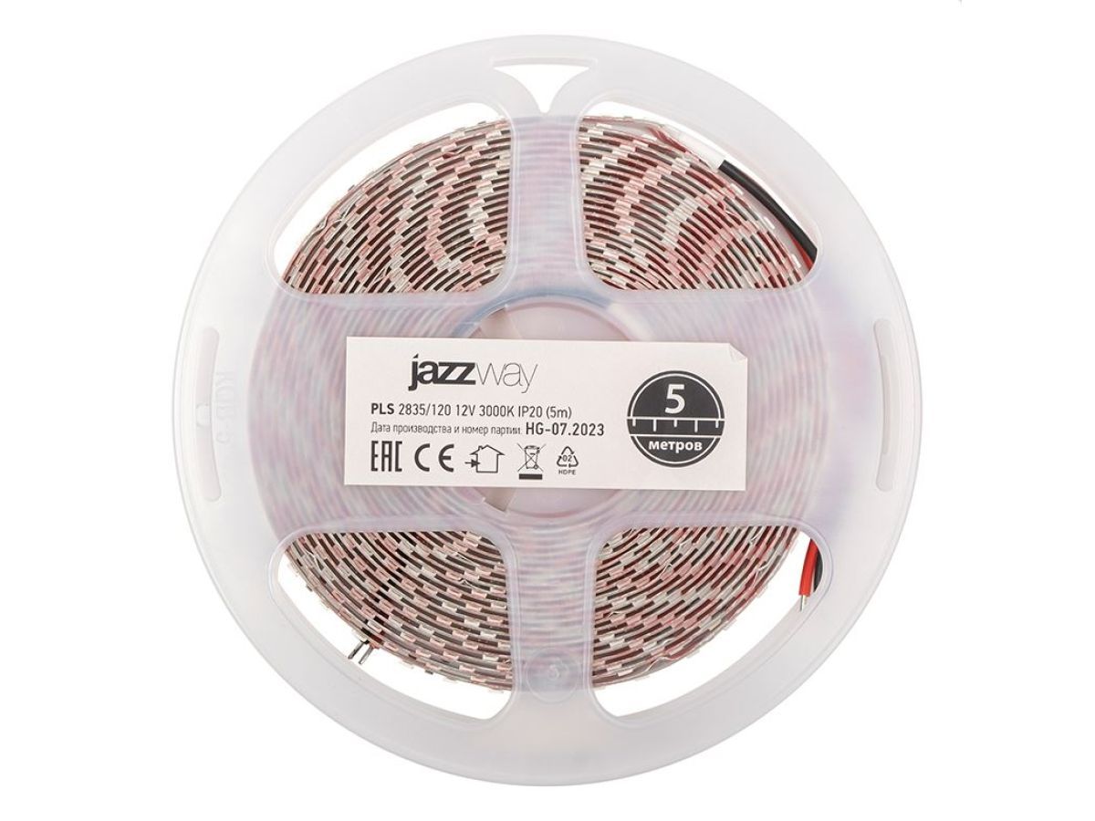 Лента светодиодная PLS-2835/120 (12.0 Вт/м, 960 Лм/м, 3000К, IP20, 12В (5 м в уп.) JAZZWAY 2859075