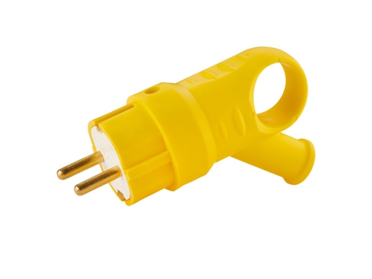 Вилка угловая с ушком (с/з, 16А, 250В) желтая BYLECTRICA В16-385 желт