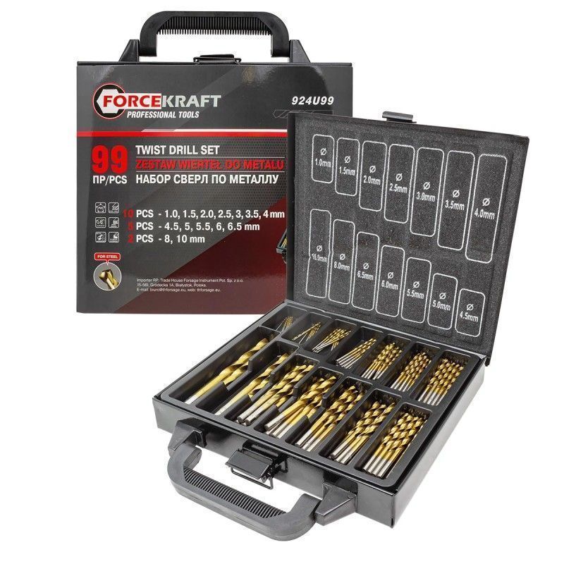 Набор сверл по металлу 99 пр. 1-10мм FORCEKRAFT FK-924U99