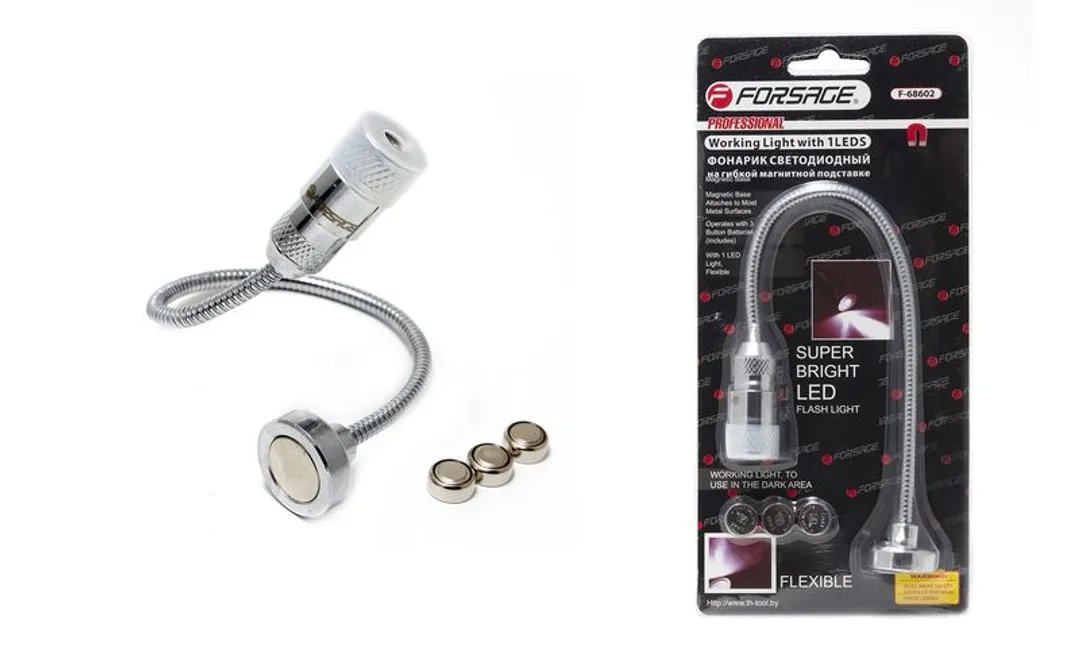 Фонарик светодиодный на гибкой магнитной подставке 1LED Forsage F-68602