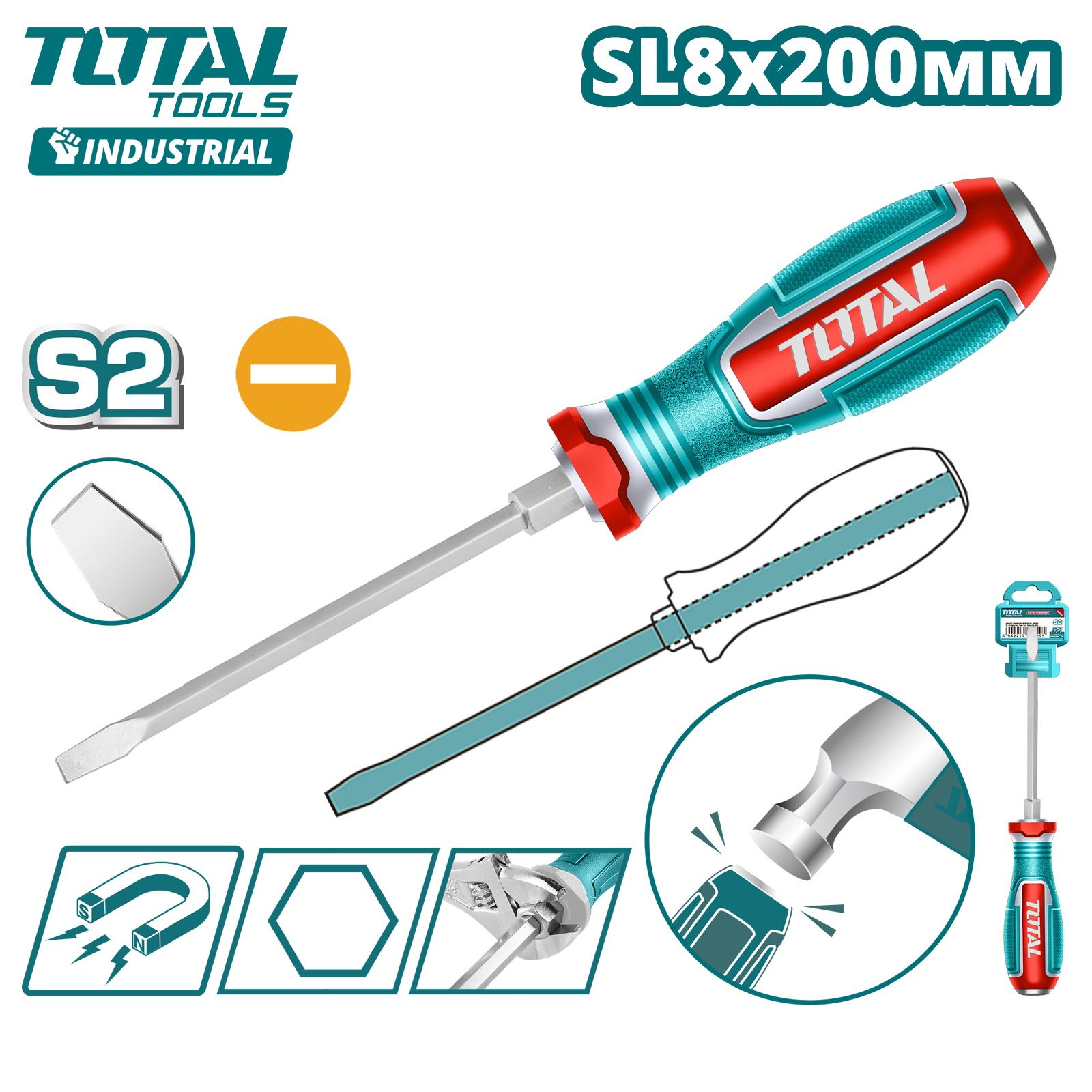 Отвертка шлицевая SL8x200мм  TOTAL TGTSL8200