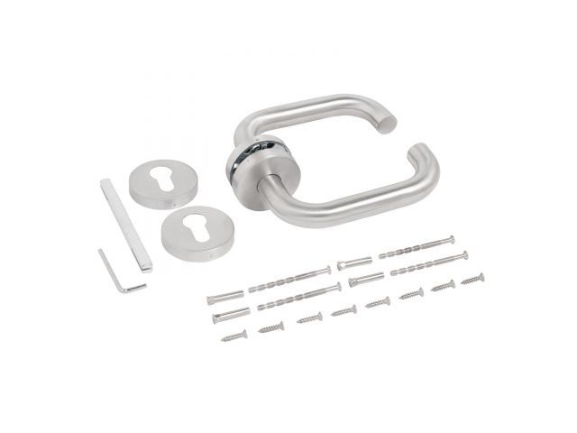 Ручка дверная с круглой накладкой под МЦ БУЛАТ РФ 01.09НС AISI 304 INOX нержавеющая сталь УЗК 14863