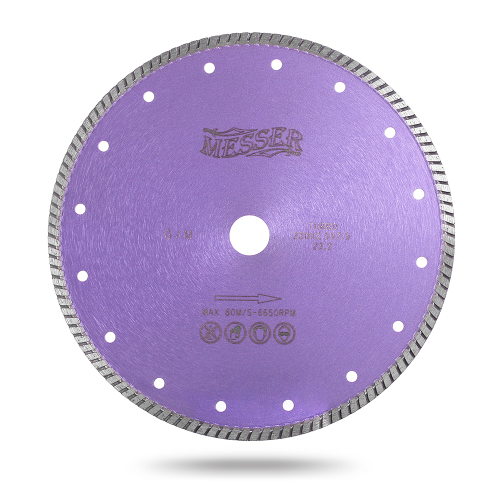 Диск турбо для резки гранита G/M, сухой, 230D-2.5T-7.5W-22.2 MESSER 01-33-230