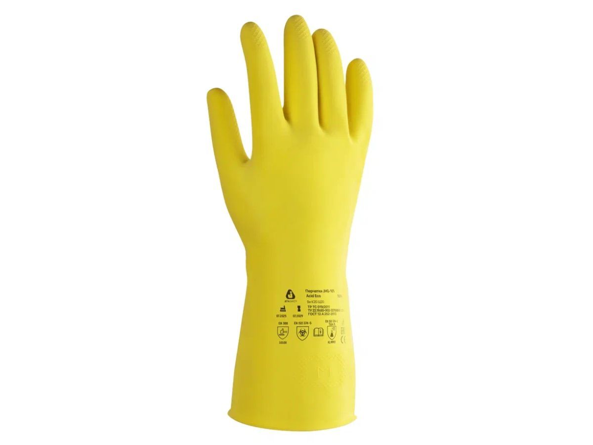 Перчатки К20 Щ20 латексные с хлопковым напылением р-р 9/L (Acid Eco, желтые, инд уп.) JETA SAFETY JHG-101-L