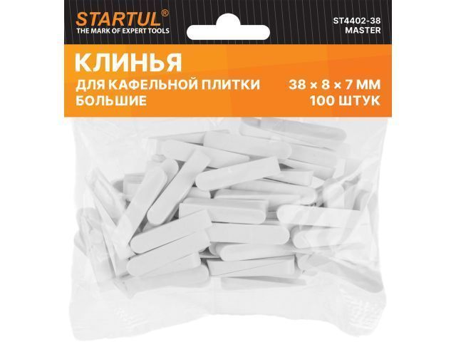 Клин д/каф. плитки большой 38х8х7мм 100шт MASTER (ST4402-38) (используются без зажимов, СВП) STARTUL ST4402-38