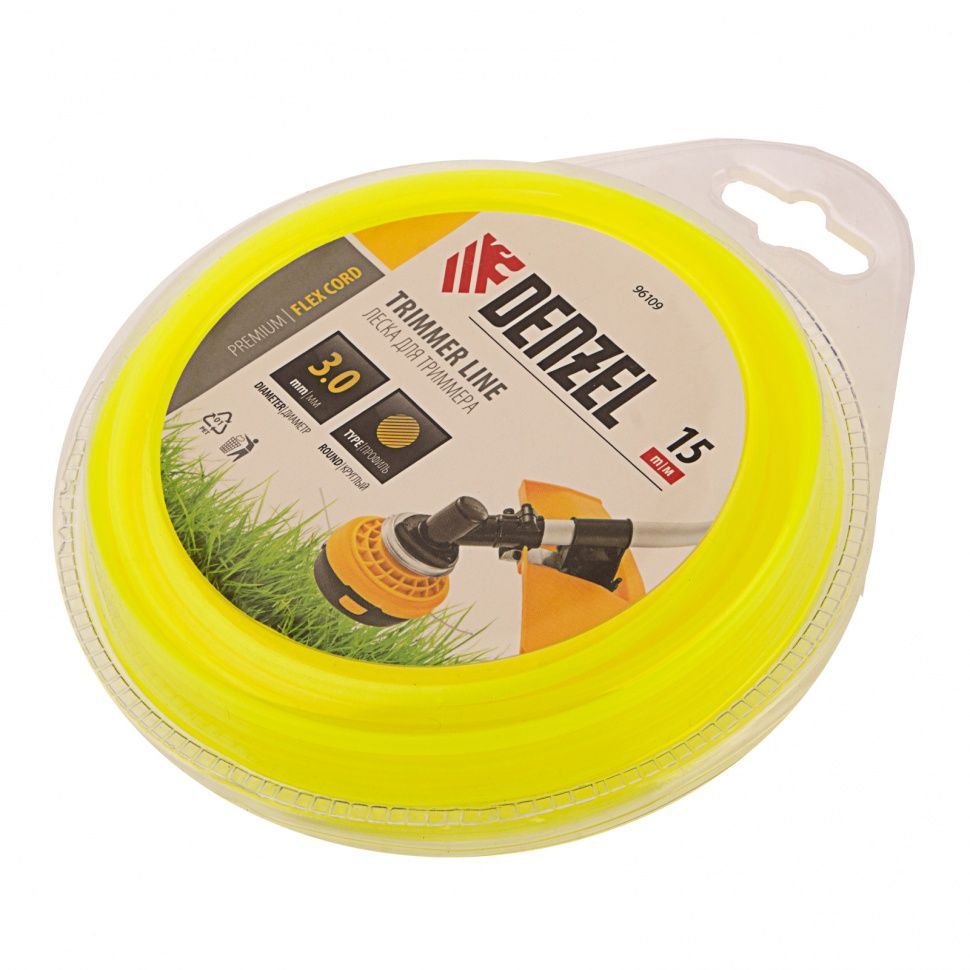 Леска для триммера круглая 3 mm х 15 м, блистер FLEX CORD DENZEL 96109