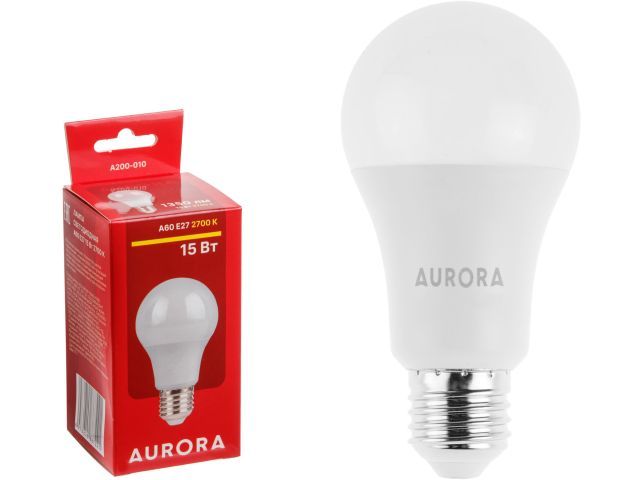 Лампа светодиодная A60 СТАНДАРТ 15Вт 230В E27 2700K AURORA A200-010