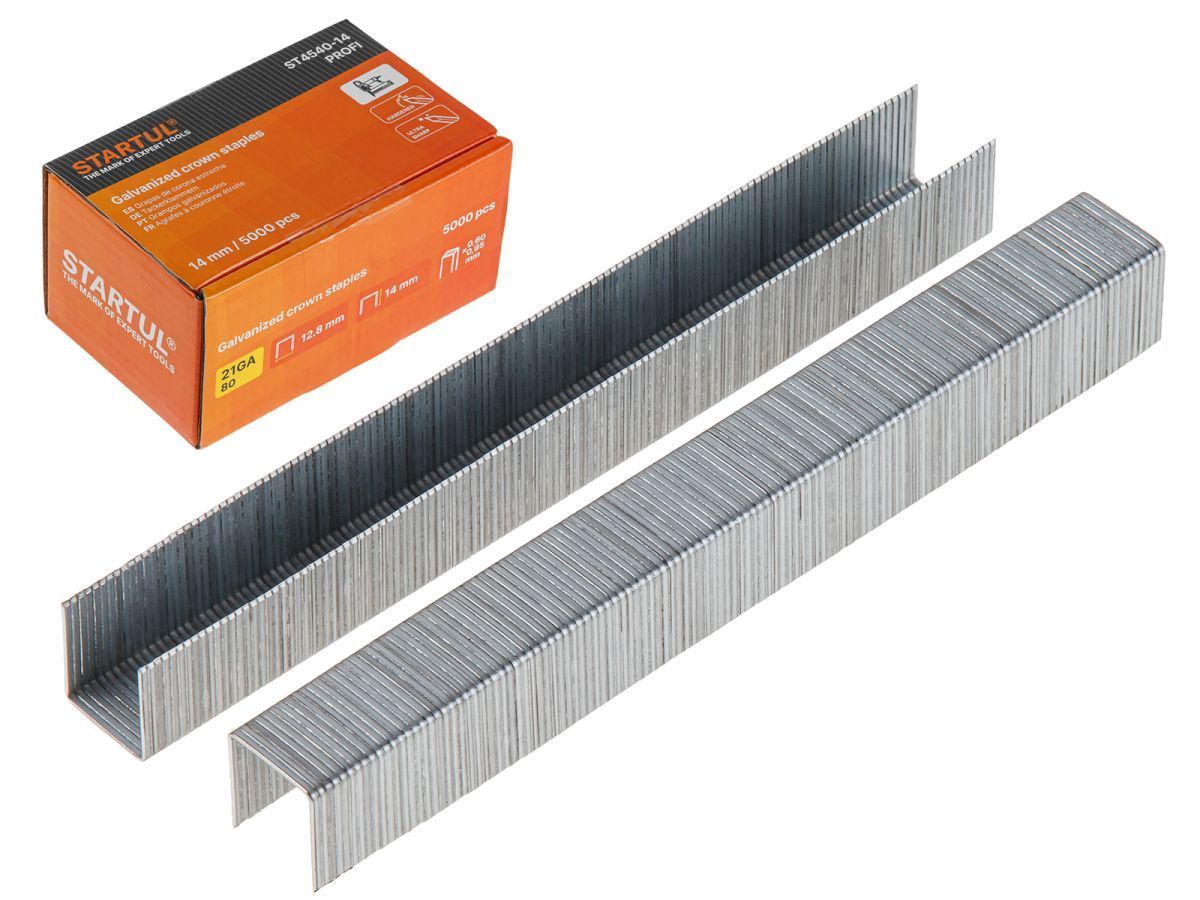 Скобы тип 21GA 14мм (5000шт) PROFI (ST4540-14) (для пневмостеплера, сечение 0,60х0,95мм, ширина скобы 12,8мм) STARTUL ST4540-14
