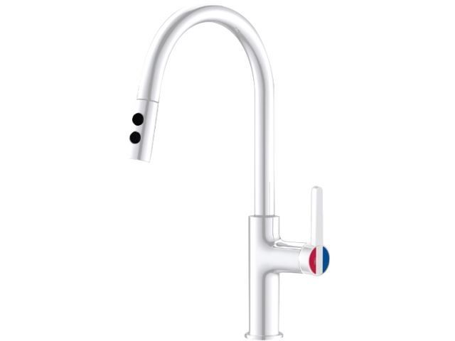 Смеситель для кухни (Lt) D35, серия Lotus белый, (Вытягивающийся двухрежимный J-излив) a-five A5-0725