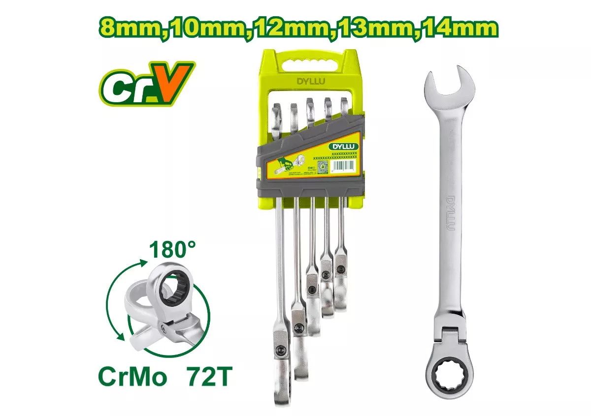 Набор гаечных ключей с трещоткой и шарниром DYLLU DTSP5205 (5 шт)