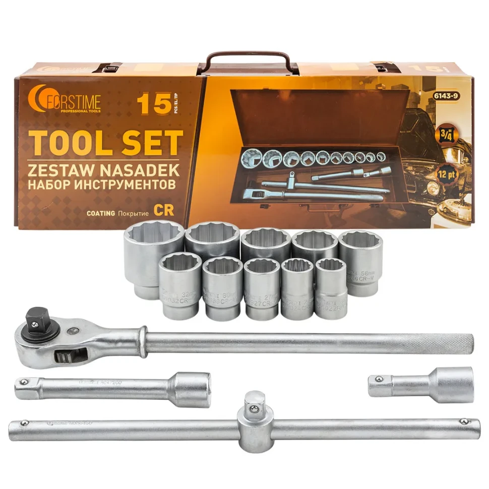 Набор инструментов 15пр. 3/4" 12гр  FORSTIME FT-6143-9