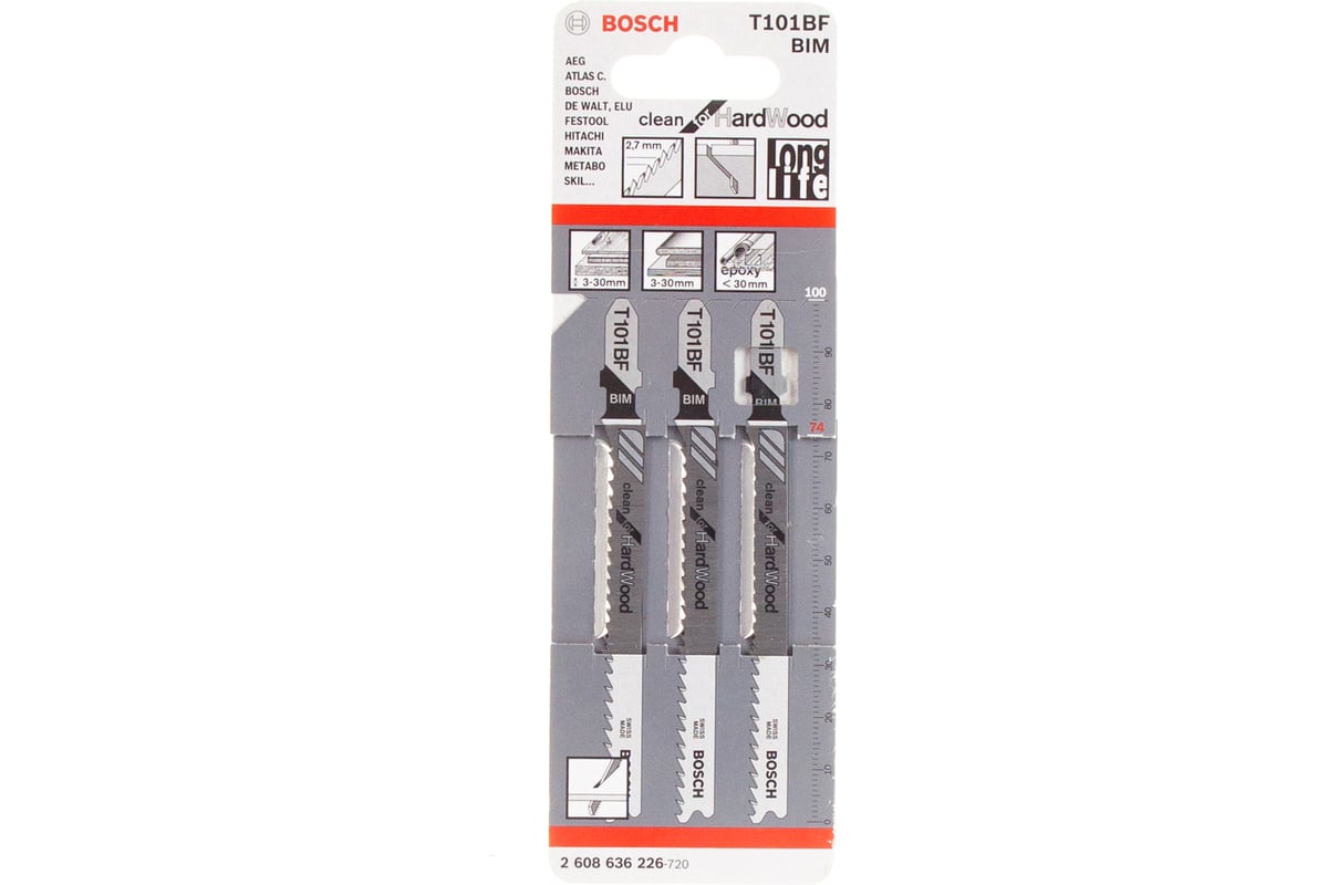 Пилка для лобзика T 101 BF Clean for Hard Wood (3 шт)  BOSCH 2.608.636.226