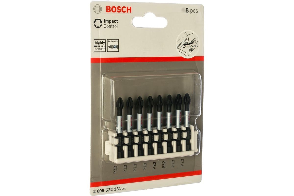 Набор бит PZ2 50 мм Impact Control (8 шт) BOSCH 2.608.522.331