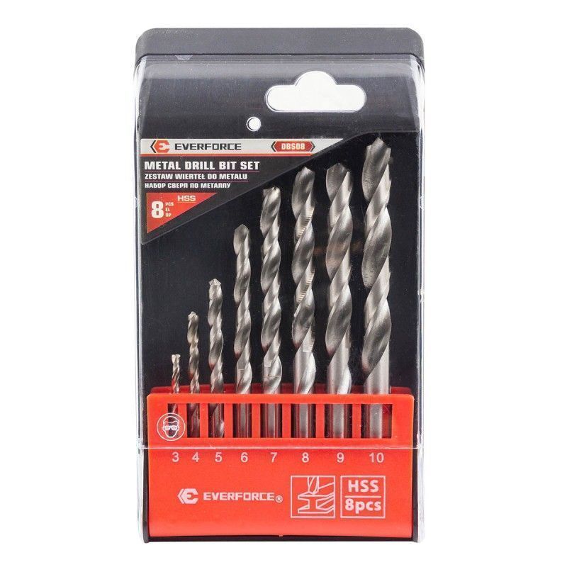 Сверла по металлу, набор 8пр. (3-10мм) EVERFORCE EF-DBS08