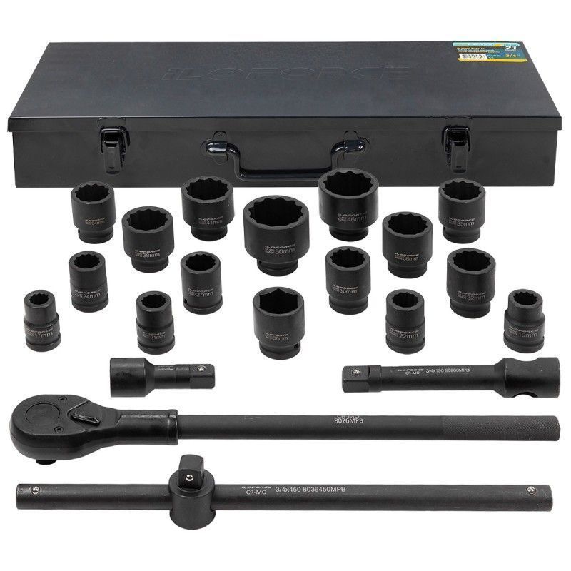 Набор инструментов ударных 21пр, 3/4" 12гр. (17-50мм) ILOforce IF-6212-9MPB