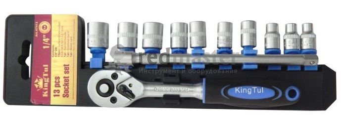 1/4" Набор головок с трещоткой и удлинителем 13пр. (4-13мм, 6-гран.)  ...KINGTUL KT413