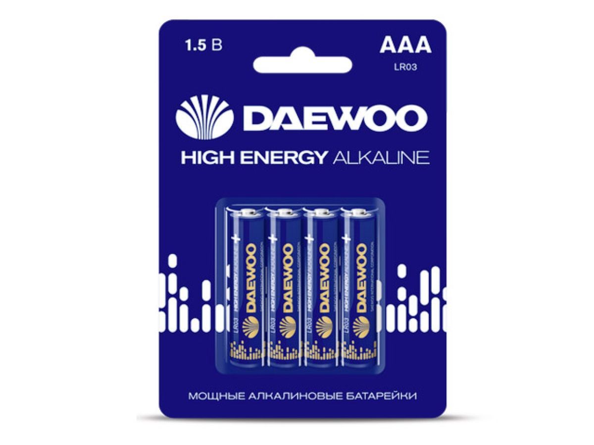 Батарейка AAA LR03 1.5V alkaline BL-4шт HIGH ENERGY DAEWOO 5030381