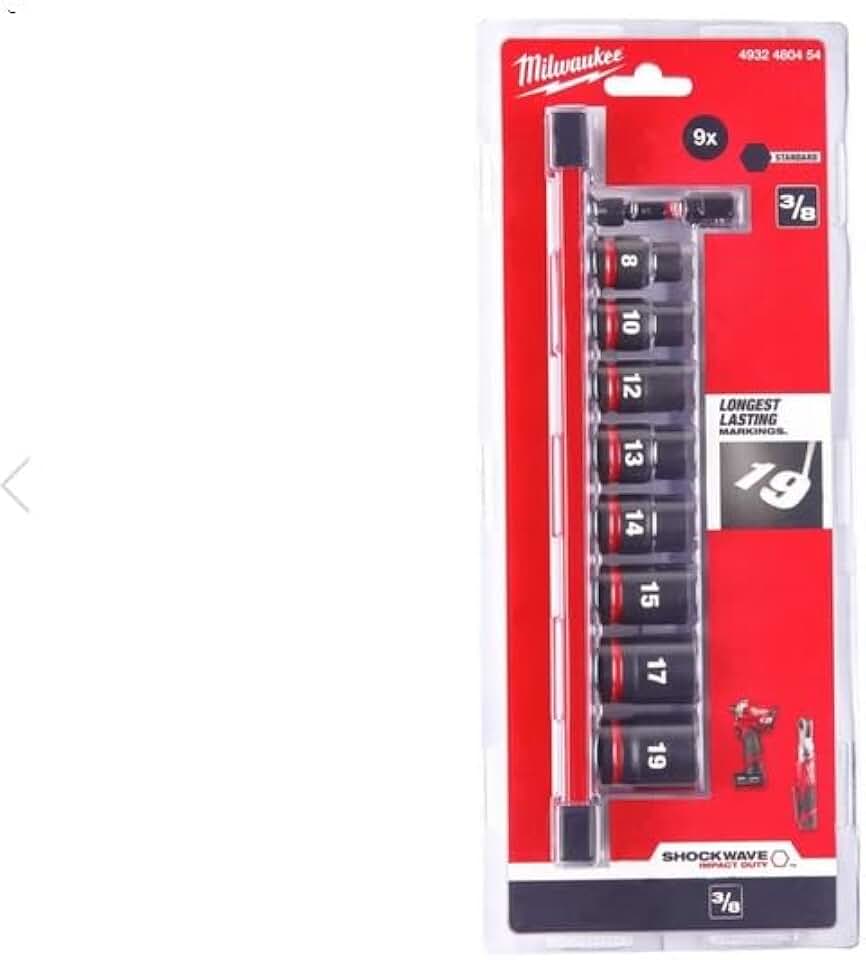 Набор__Головки ударные Shockwave 3/8" 8 - 19 мм (9 шт) GEN II в планке MILWAUKEE 4932480454