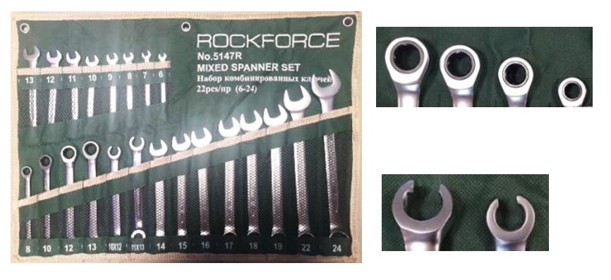 Набор ключей комбинированных универсальный 22 пр. (6-24 мм.) (комбинированные, разрезные, трещоточны...Rock FORCE RF-5147R
