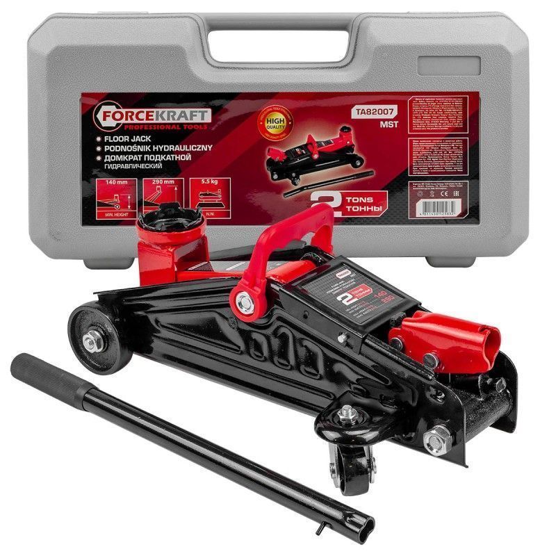 Домкрат подкатной гидравлический 2т (h min 140мм, h max 290мм) в кейсе FORCEKRAFT FK-TA82007 MST