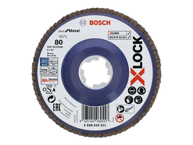 Круг лепестковый 125x22.2 мм. G80 плоский BEST FOR METAL X-LOCK  BOSCH 2608619211