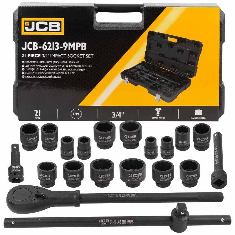 Набор инструментов ударных 21пр. 3/4" 12гр. (17-50мм) JCB JCB-6213-9MPB