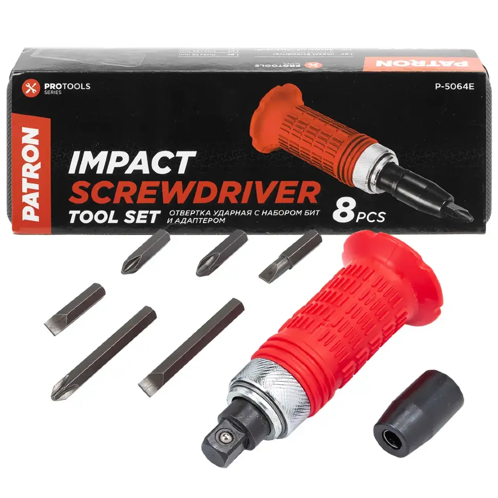 Отвертка ударная с набором бит и адаптером 8пр. PATRON Patron P-5064E