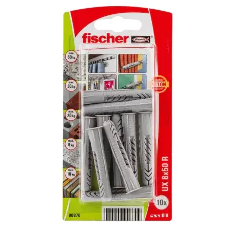 Дюбель универсальный UX 8x50 R с бортом ( 10шт упак.)  Fischer 90870f
