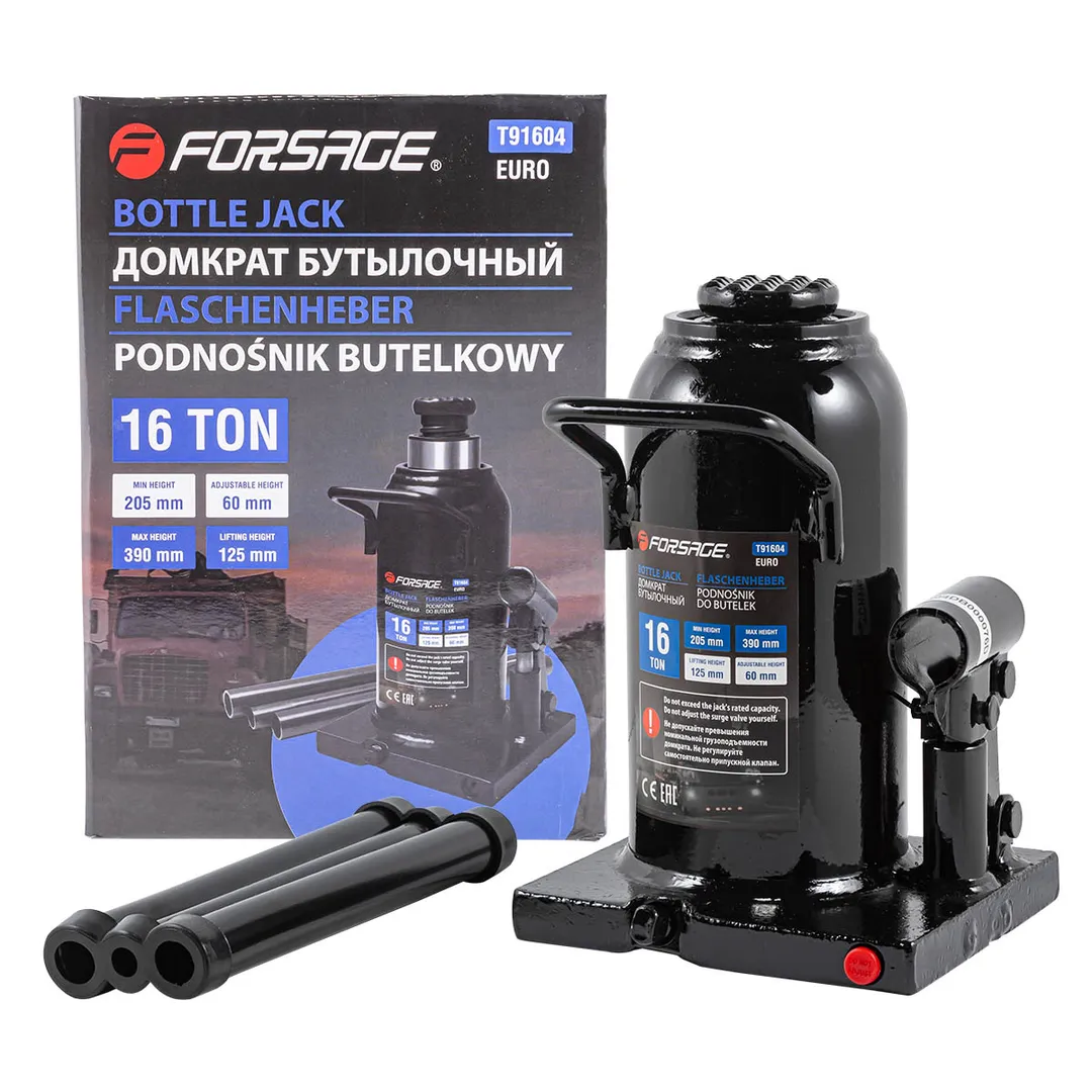 Домкрат бутылочный 16т (h min 205мм, h max 390мм) Forsage F-T91604(DS)