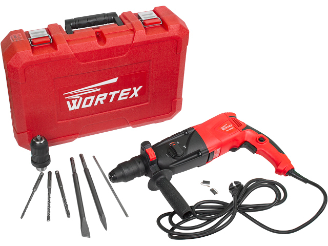 Перфоратор RH 2829 F, 900 Вт, 3.2 Дж, патрон SDS-plus + (2 зубила, 3 сверла)  ...WORTEX RH2829F1102