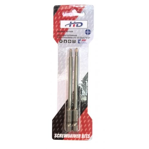 Биты крестообразные PH00+PH0х100мм 1/4" S2 (2шт)   H-D HD-0459