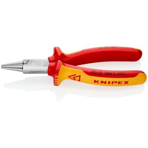 Круглогубцы VDE 1000V, губки D3х30 мм, L-160 мм, хром., 2-комп. рукоятки  KNIPEX 2206160