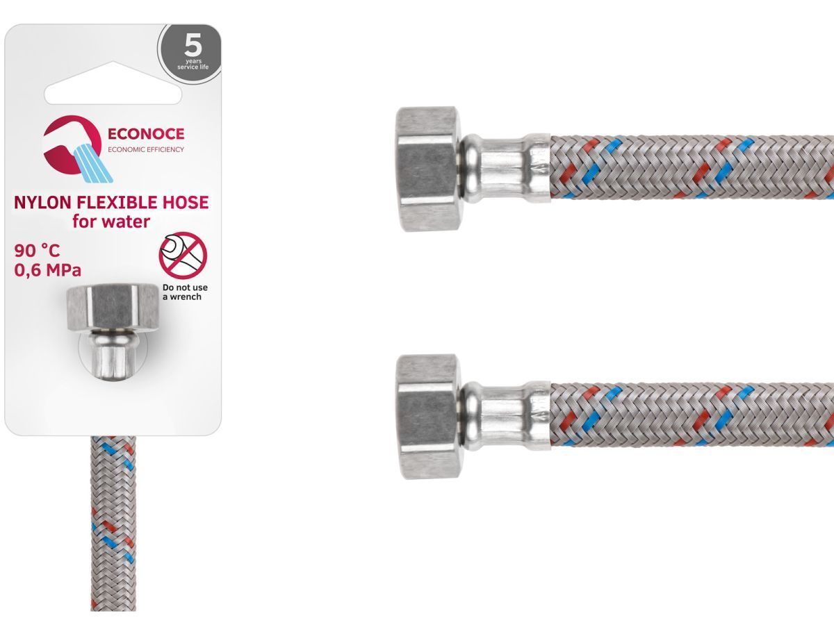 Подводка гибкая, Nylon, гайка 1/2" - гайка 1/2" 100 см (6 Bar, 90°С) ECONOCE EC034100