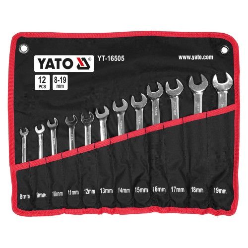 Ключи комбинированные рожково-накидные с трещоткой 8-19мм (набор 12пр.) CrV YATO YT-16505