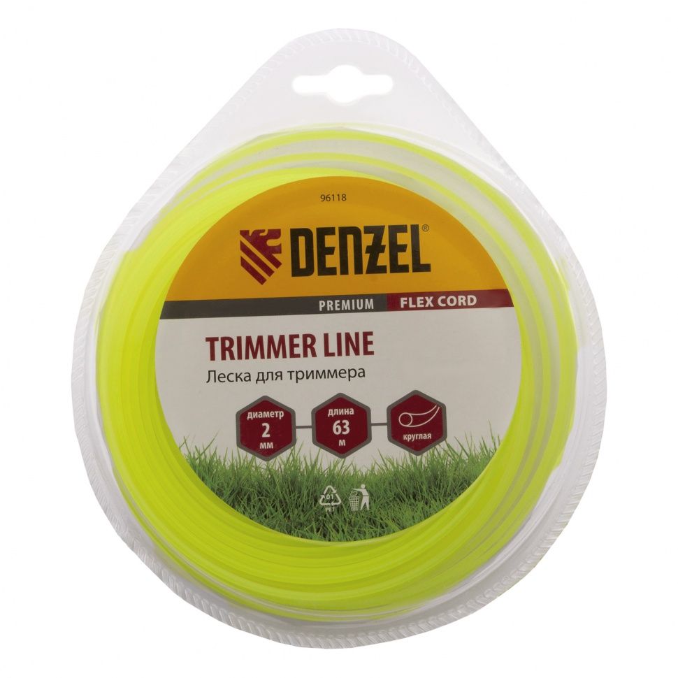 Леска для триммера круглая 2 mm х 63 м, блистер FLEX CORD DENZEL 96118