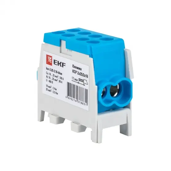 Клемма распределительная КСР с двойным винтом 2x25/2x16 cиняя EKF ksr-2.25-2.16-blue Клемма распределительная КСР с двойным винтом 2x25/2x16 cиняя EKF ksr-2.25-2.16-blue