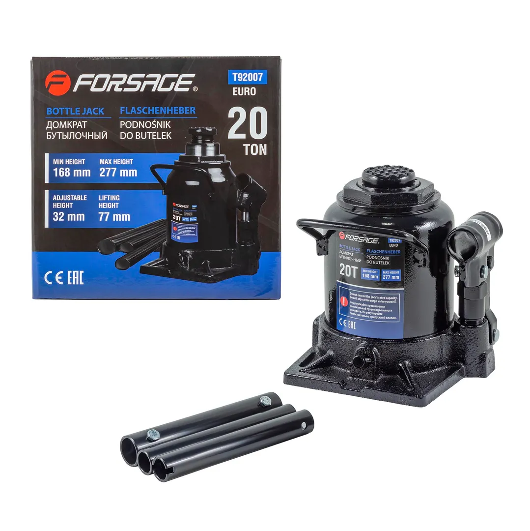 Домкрат бутылочный 20т низкий  с клапаном (h min 168мм, h max 277мм) Forsage F-T92007(BR)(Euro)