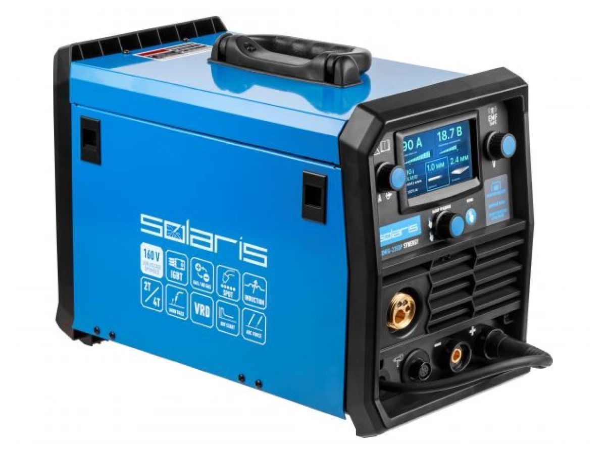 Полуавтомат сварочный ALUMIG-230DP SYNERGY (230В, MIG/SPOT/FLUX/MMA/TIG/PULSE/DP, синергетич.програmmы, евроразъем, горелка 3 м) SOLARIS SL1539-2