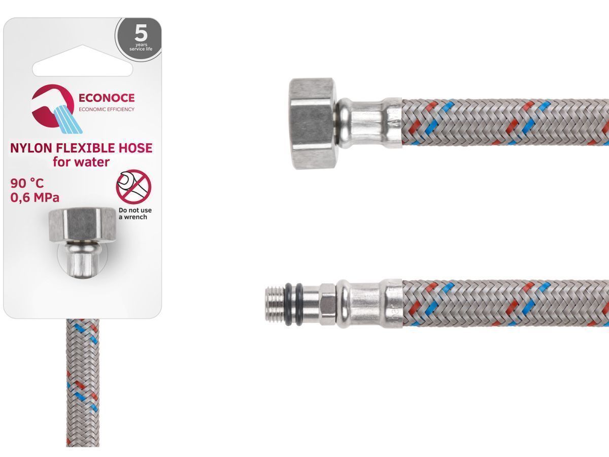 Подводка гибкая, Nylon, иголка м10 короткая - гайка 1/2" 60 см (6 Bar, 90°С)  ...ECONOCE EC033060