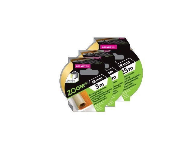 Лента двухсторонняя тканевая клейкая 48mmх25м, желтая ZOOM 02-5-3-103