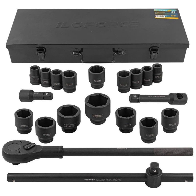 Набор инструментов ударных 21пр., 3/4" 6гр. (17-50мм) ILOforce IF-6212-5MPB