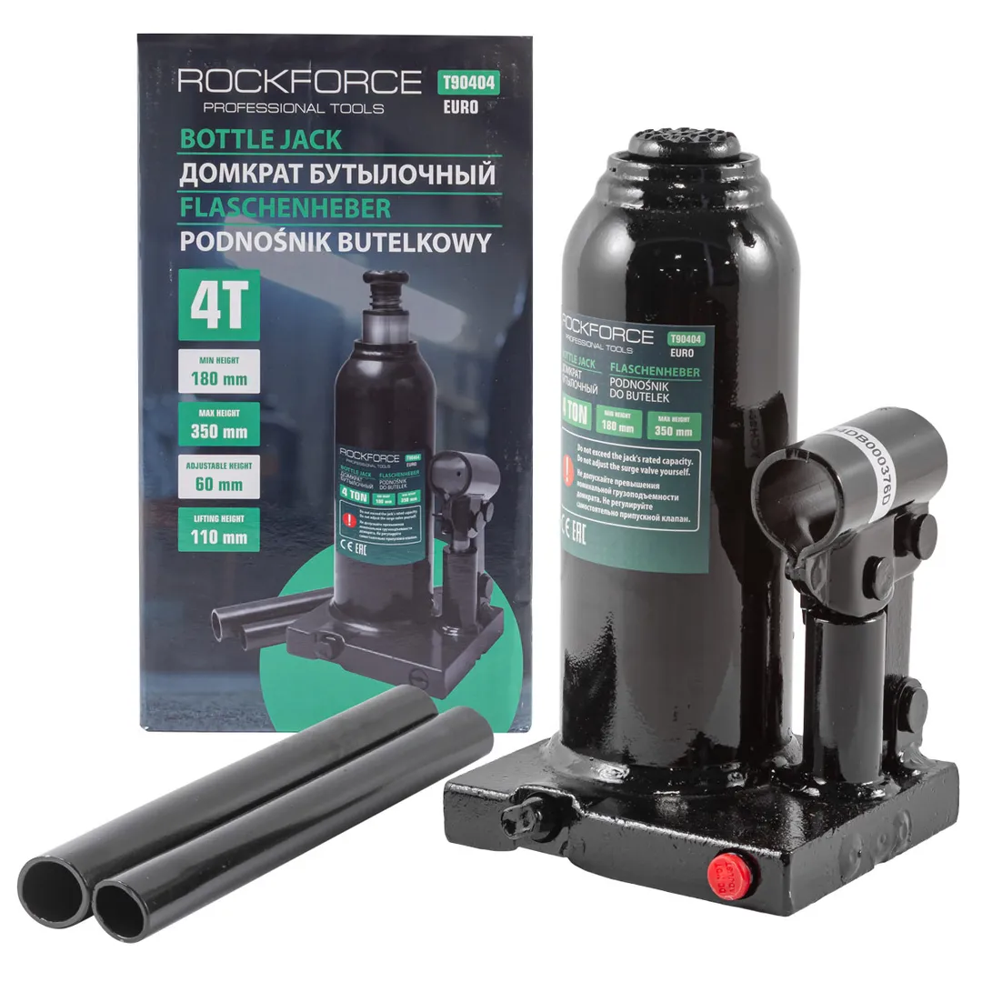 Домкрат бутылочный 4т с клапаном (h min 180мм, h max 350мм) Rock FORCE RF-T90404(Euro)