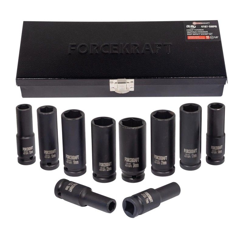 Набор головок ударных 1/2", 6гр, 10пр. (10-24мм) FORCEKRAFT FK-4107-5MPB